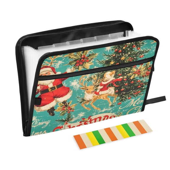 DIXRUYEE Organ Folders Expanding Folder with Color Label 13 Pocket Santa's Festive Ride Printed