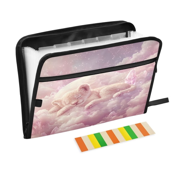 DIXRUYEE Organ Folders Expanding Folder with Color Label 13 Pocket Sleeping Cub on Soft Clouds Printed