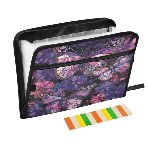 DIXRUYEE Organ Folders Expanding Folder with Color Label 13 Pocket Stained Glass Flutter Printed