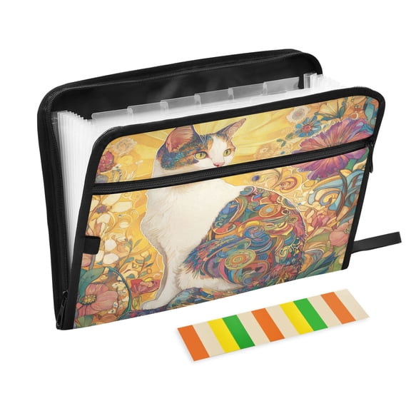 DIXRUYEE Organ Folders Expanding Folder with Color Label 13 Pocket The Colorful Cat Printed