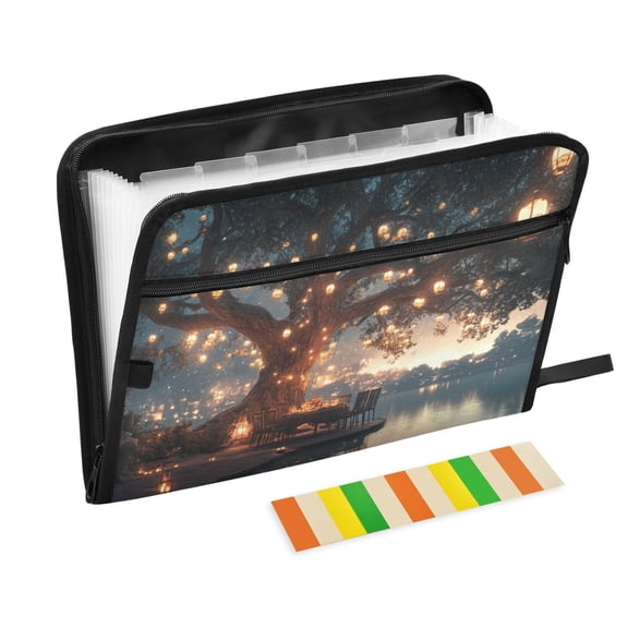 DIXRUYEE Organ Folders Expanding Folder with Color Label 13 Pocket Tree with Hanging Lanterns Lakeside Printed