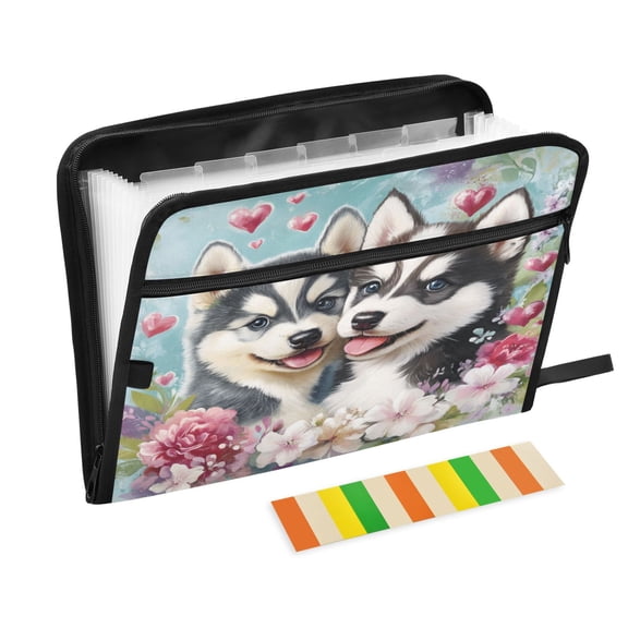 DIXRUYEE Organ Folders Expanding Folder with Color Label 13 Pocket Two Puppies with Hearts Printed