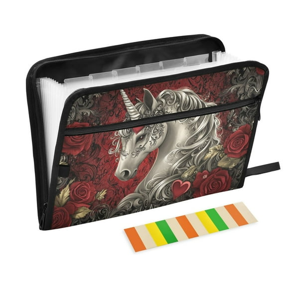 DIXRUYEE Organ Folders Expanding Folder with Color Label 13 Pocket Unicorn Roses Hearts Printed
