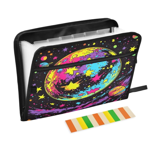 DIXRUYEE Organ Folders Expanding Folder with Color Label 13 Pocket Vibrant Planetary Scene Printed