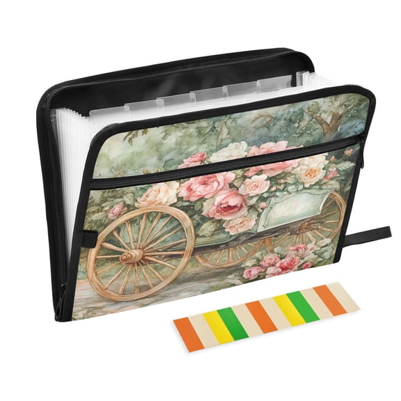 DIXRUYEE Organ Folders Expanding Folder with Color Label 13 Pocket Victorian Carriage Roses Printed Printed
