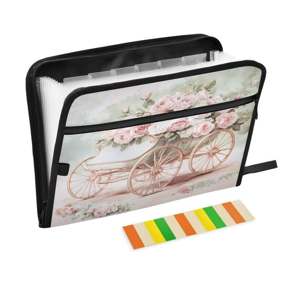 DIXRUYEE Organ Folders Expanding Folder with Color Label 13 Pocket Victorian Carriage Roses Printed