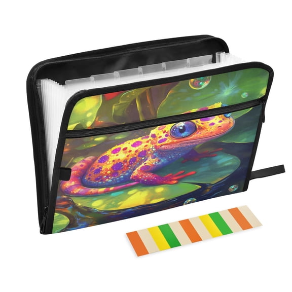 DIXRUYEE Organ Folders Expanding Folder with Color Label 13 Pocket Whimsical Frog on A Lilly Pad Printed