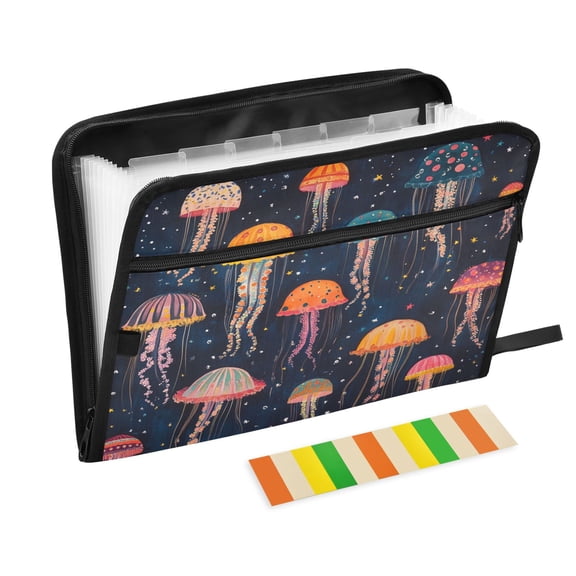 DIXRUYEE Organ Folders Expanding Folder with Color Label 13 Pocket Whimsical Jellyfish Dance Printed