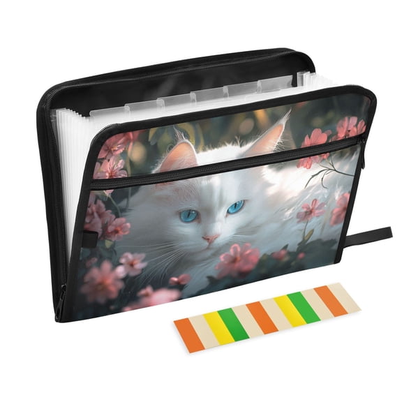 DIXRUYEE Organ Folders Expanding Folder with Color Label 13 Pocket White Cat Printed