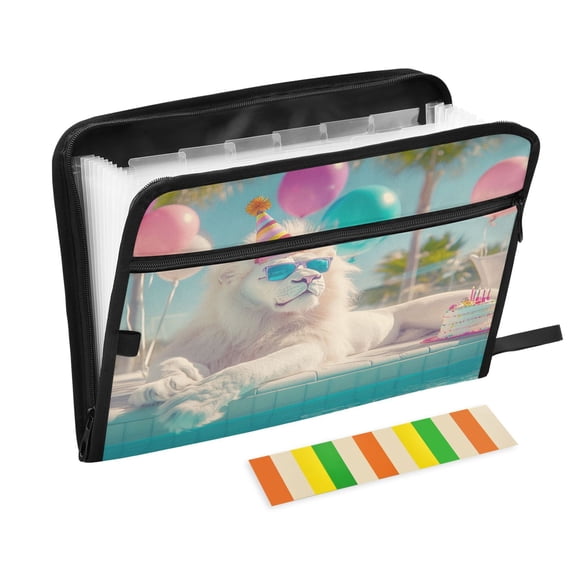 DIXRUYEE Organ Folders Expanding Folder with Color Label 13 Pocket White Lion Birthday Party Printed