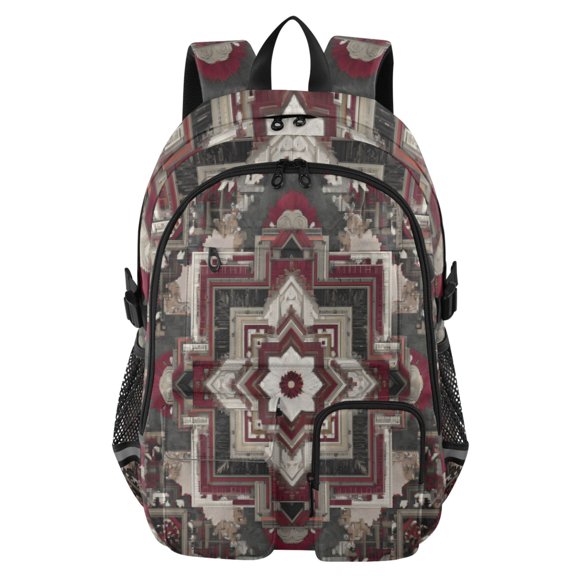 DIXRUYEE Ornate Maroon Medallion Backpack for School 14Laptop Compatible with Reflective Safety Strips