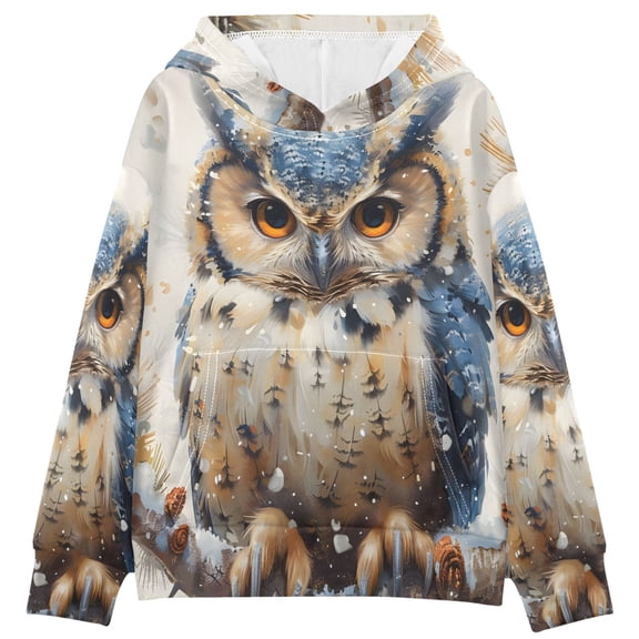DIXRUYEE Owl Print Hoodie Casual Pullover Sweatshirt With Kangaroo Pocket