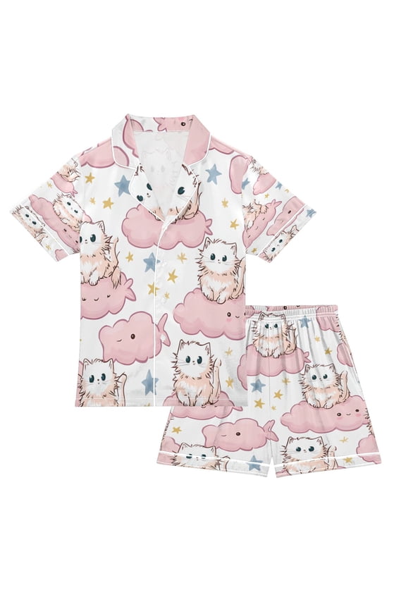 DIXRUYEE Pajamas Set Soft Button-Down Top with Shorts 2 Piece PJS-Cloudy Cuddle Crew