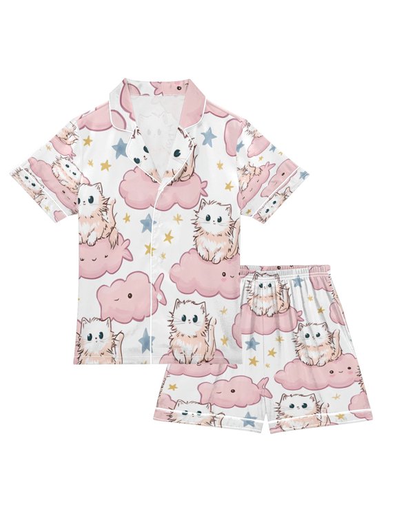 DIXRUYEE Pajamas Set Soft Button-Down Top with Shorts 2 Piece PJS-Cloudy Cuddle Crew