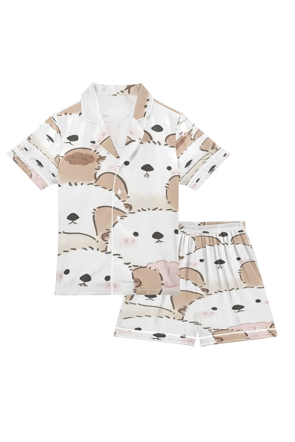 DIXRUYEE Pajamas Set Soft Button-Down Top with Shorts 2 Piece PJS-Creamy Canine Cuddle Crew