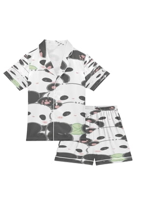 DIXRUYEE Pajamas Set Soft Button-Down Top with Shorts 2 Piece PJS-Panda Group Carnival