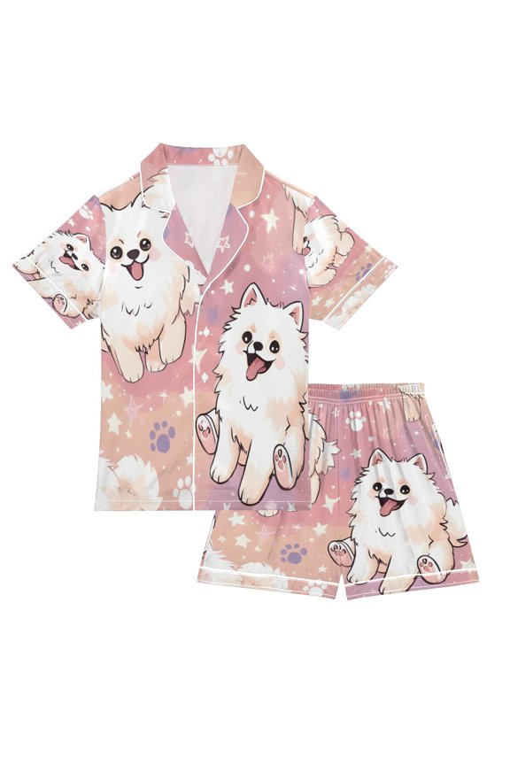 DIXRUYEE Pajamas Set Soft Button-Down Top with Shorts 2 Piece PJS-Starry Poms