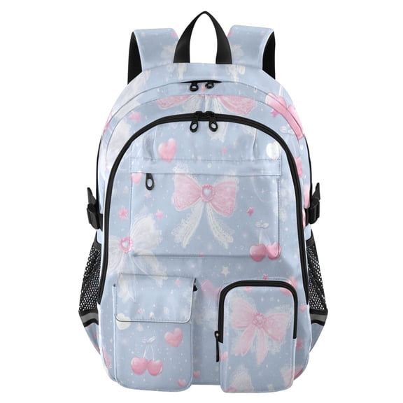 DIXRUYEE Pale Blue Bow Backpack for School 14Laptop Compatible with Reflective Safety Strips