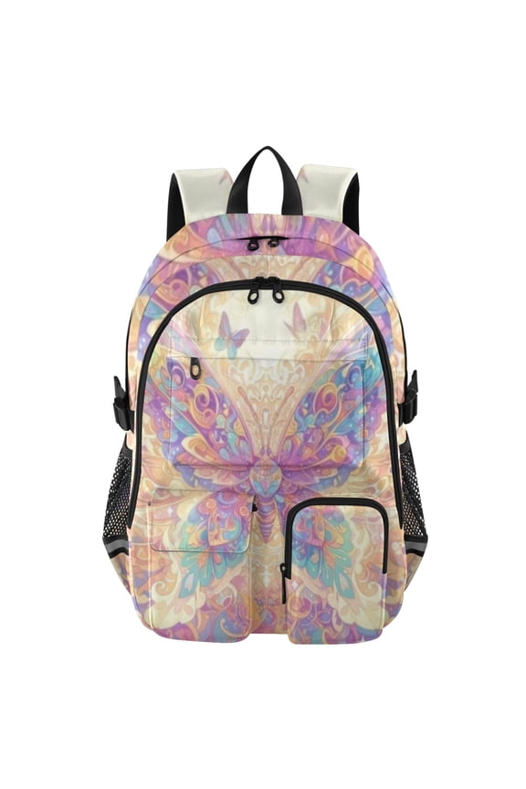 Pastel Iridescent Butterfly Backpack for School 14Laptop Compatible with Reflective Safety Strips