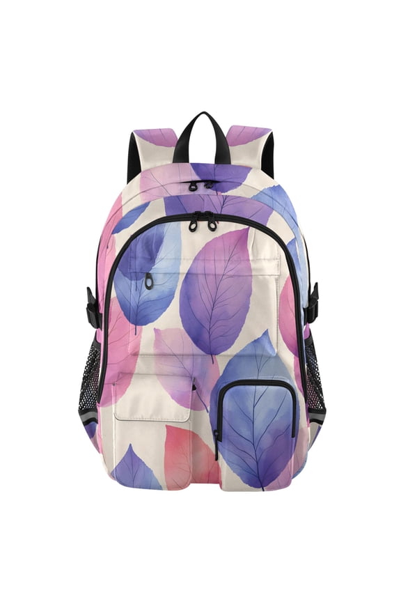 Pastel Ombre Leaf Pattern Backpack for School 14Laptop Compatible with Reflective Safety Strips