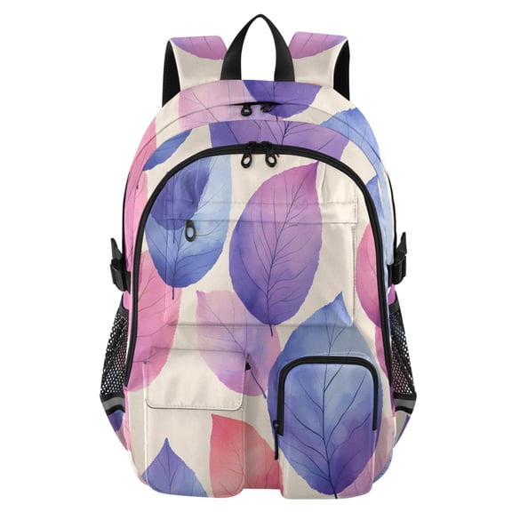 DIXRUYEE Pastel Ombre Leaf Pattern Backpack for School 14Laptop Compatible with Reflective Safety Strips