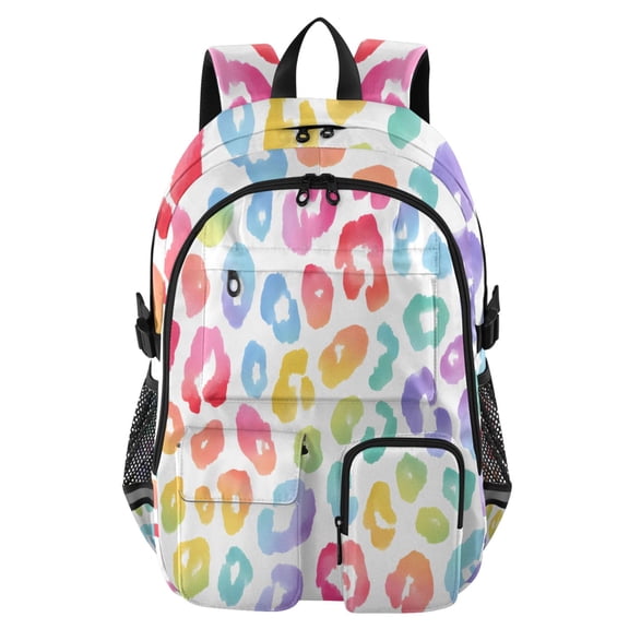 DIXRUYEE Pastel Rainbow Leopard Spots Print on A White Background Watercolour Vector Pattern Backpack for School 14Laptop Compatible with Reflective Safety Strips