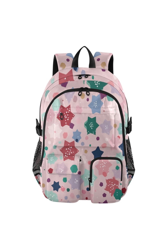 Pastel Star Confetti Backpack for School 14Laptop Compatible with Reflective Safety Strips