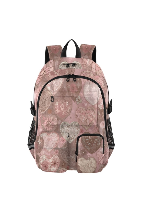 Pastel Textured Heart Collage Backpack for School 14Laptop Compatible with Reflective Safety Strips