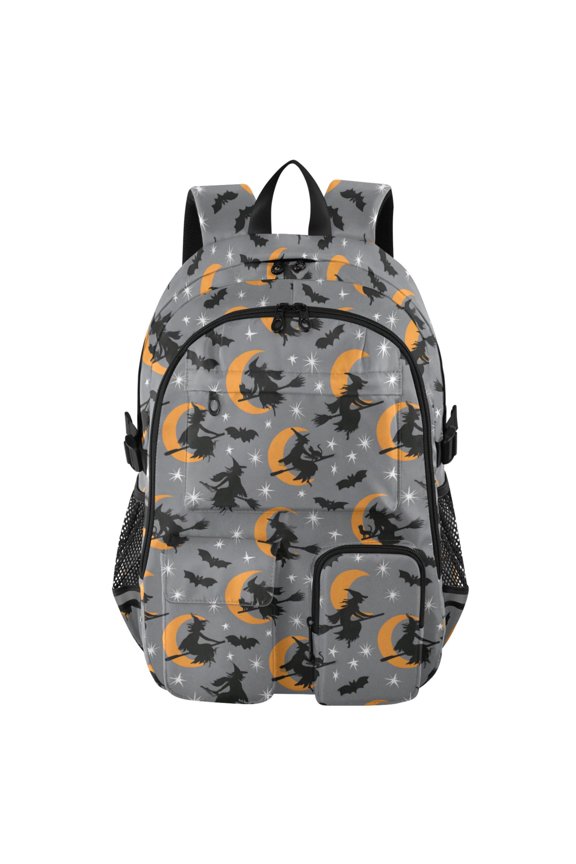Pattern Witches Flying Moon Pattern Backpack for School 14Laptop Compatible with Reflective Safety Strips