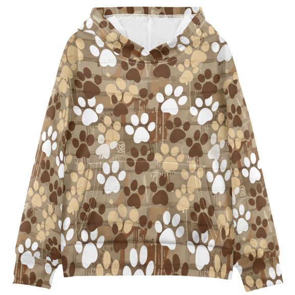 DIXRUYEE Paw Cat Footprint Print Hoodie Casual Pullover Sweatshirt With Kangaroo Pocket