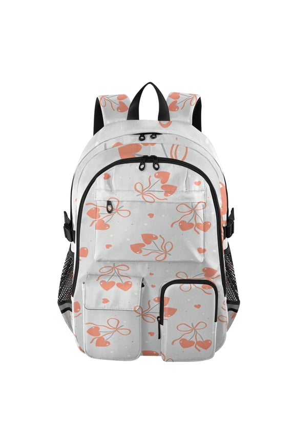Peach Bow Love Backpack for School 14”Laptop Compatible with Reflective Safety Strips