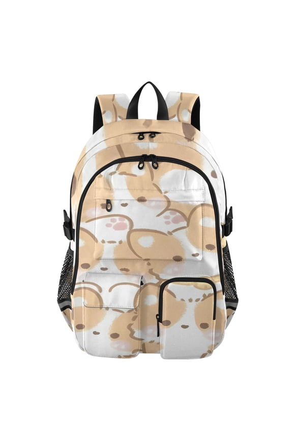 Peach Corgi Faces Backpack for School 14Laptop Compatible with Reflective Safety Strips