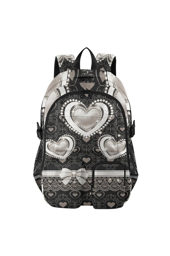 Pearl Heart Backpack for School 14Laptop Compatible with Reflective Safety Strips