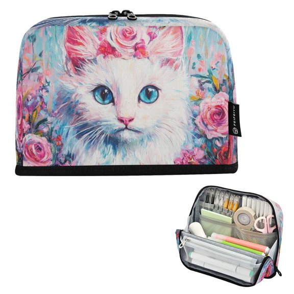 DIXRUYEE Pencil Case Large Capacity Pencil Bag simple Cat with Floral Crown Painting Pattern