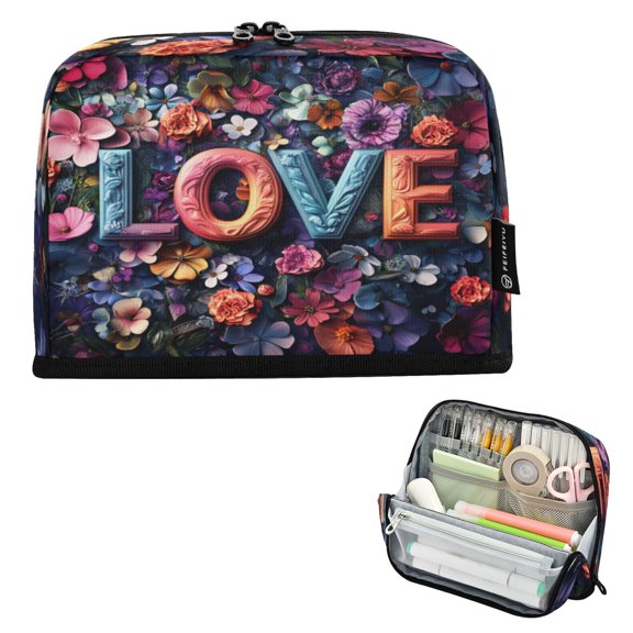 DIXRUYEE Pencil Case Large Capacity Pencil Bag simple Floral Love Mosaic Pattern