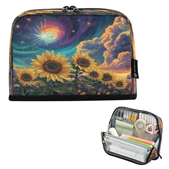 DIXRUYEE Pencil Case Large Capacity Pencil Bag simple Galactic Sunflower Symphony Pattern