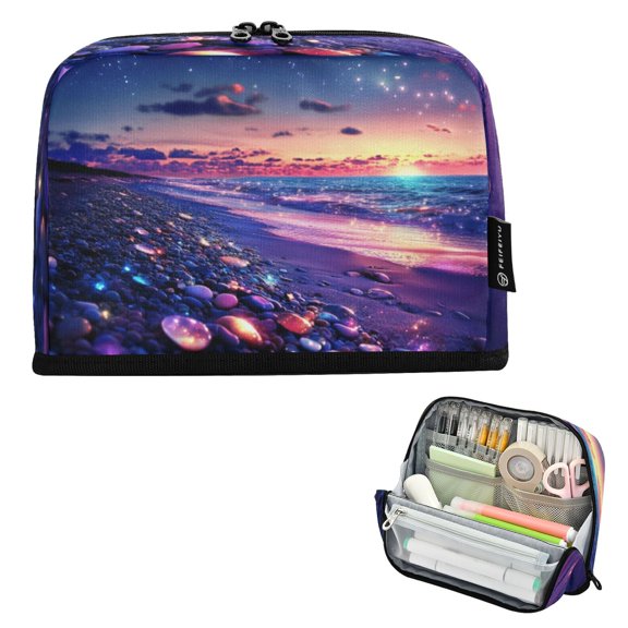 DIXRUYEE Pencil Case Large Capacity Pencil Bag simple Glowing Stones on Colorful Beach Pattern