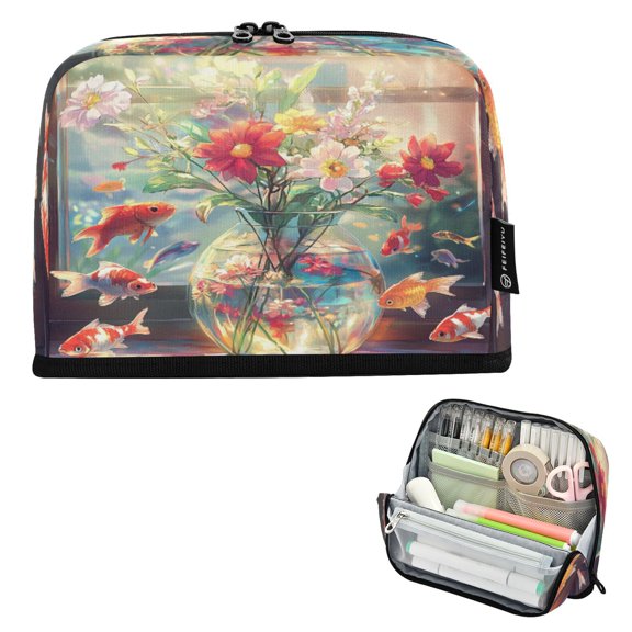 DIXRUYEE Pencil Case Large Capacity Pencil Bag simple Golden Fish and Blooms Pattern