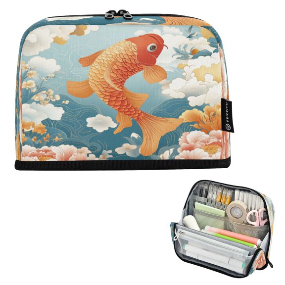 DIXRUYEE Pencil Case Large Capacity Pencil Bag simple Golden Koi in A Blossoming Dream Pattern