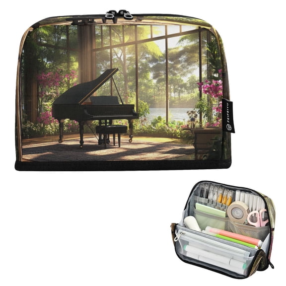 DIXRUYEE Pencil Case Large Capacity Pencil Bag simple Grand Piano in Sunlit Room Pattern