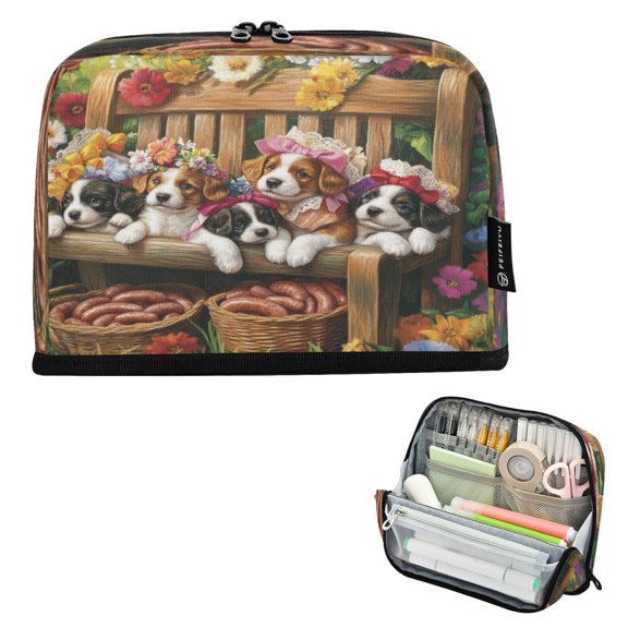 DIXRUYEE Pencil Case Large Capacity Pencil Bag simple Puppy Picnic in The Garden Pattern