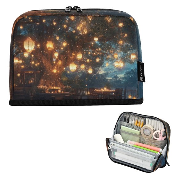 DIXRUYEE Pencil Case Large Capacity Pencil Bag simple Tree with Hanging Lanterns Evening Pattern