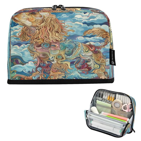 DIXRUYEE Pencil Case Large Capacity Pencil Bag simple Whimsical Dog in Colorful Clouds Pattern