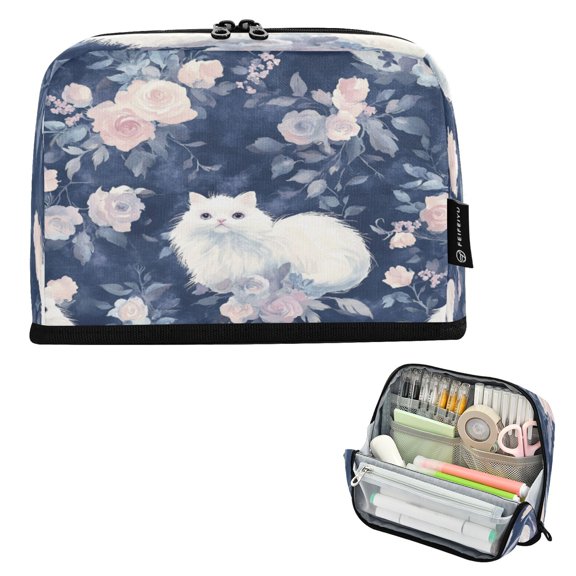 DIXRUYEE Pencil Case Large Capacity Pencil Bag simple Whimsical Floral Cats Pattern
