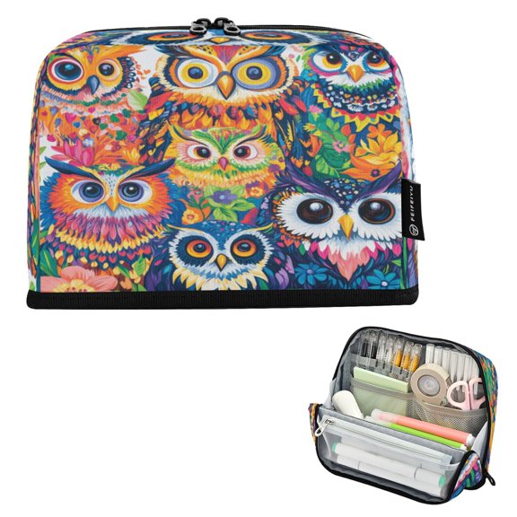 DIXRUYEE Pencil Case Large Capacity Pencil Bag simple Whimsical Owl Gathering Pattern