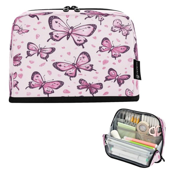DIXRUYEE Pencil Case Large Capacity Pencil Bag simple Whimsical Pink Butterflies Pattern