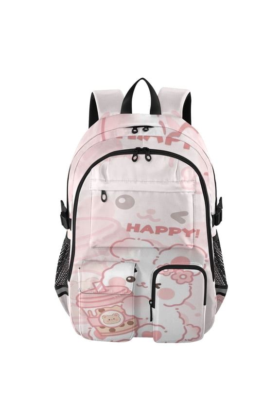 Pink Bunny Backpack for School 14Laptop Compatible with Reflective Safety Strips