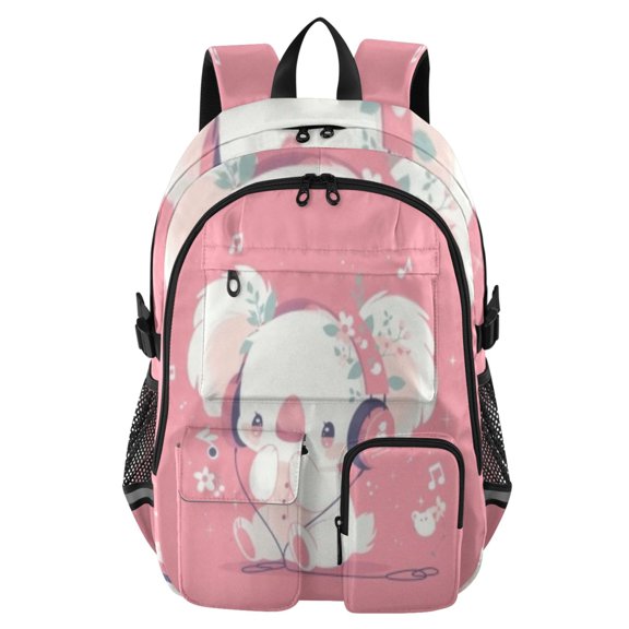 DIXRUYEE Pink Headphone Koala Backpack for School 14Laptop Compatible with Reflective Safety Strips