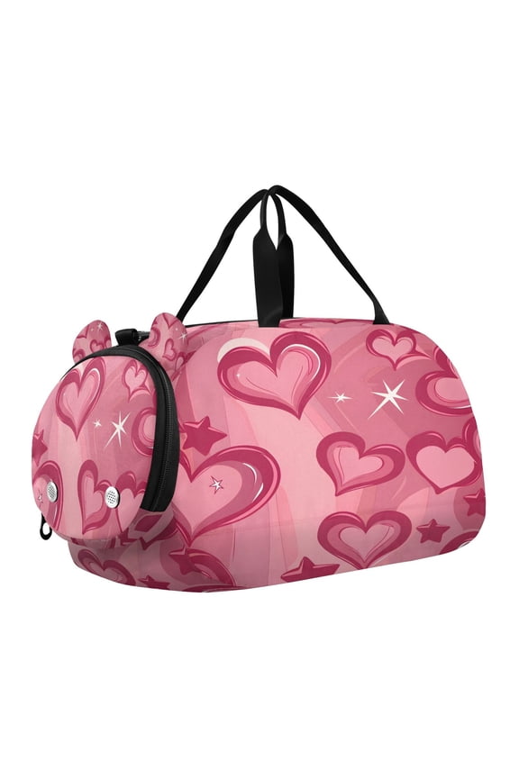 Pink Heart Dream Pattern Scale Duffel Bag With Ventilated Shoe Pocket & Adjustable Strap for Gym, Dance & Travel