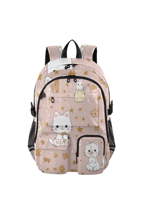 Pink Kitty Critter Backpack for School 14Laptop Compatible with Reflective Safety Strips